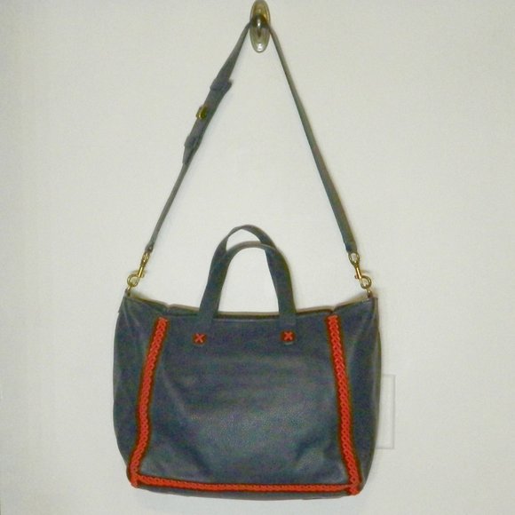 Tory Burch $595 33007 Softy Whipstitch Medium Leather Tory Navy Tote - Picture 8 of 9